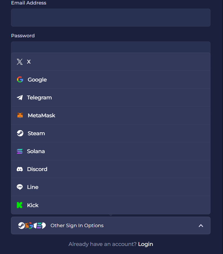 rainbet login methods