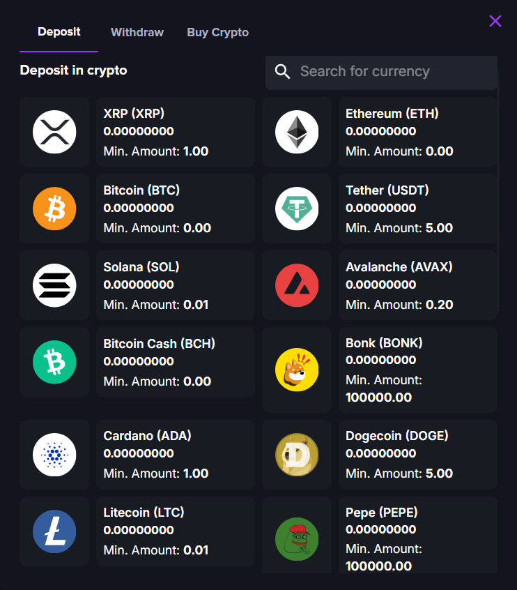 coincasino supported assets