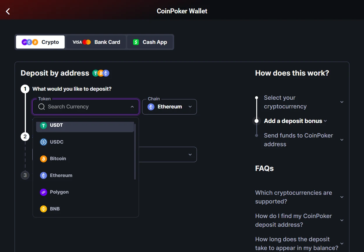 COINPOKER supported assets